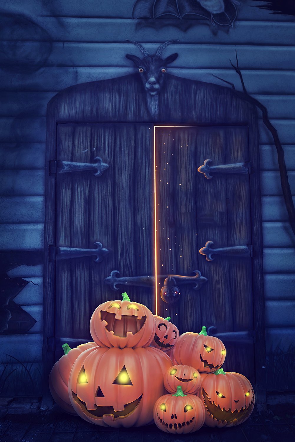 Mysterious Gate Background Pumpkin Lanterns Halloween Festival Backdrops IBD-P19096
