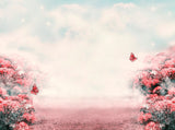 Pink Flowers And Butterfly Backdrop For Studio Portrait Photography IBD-24424