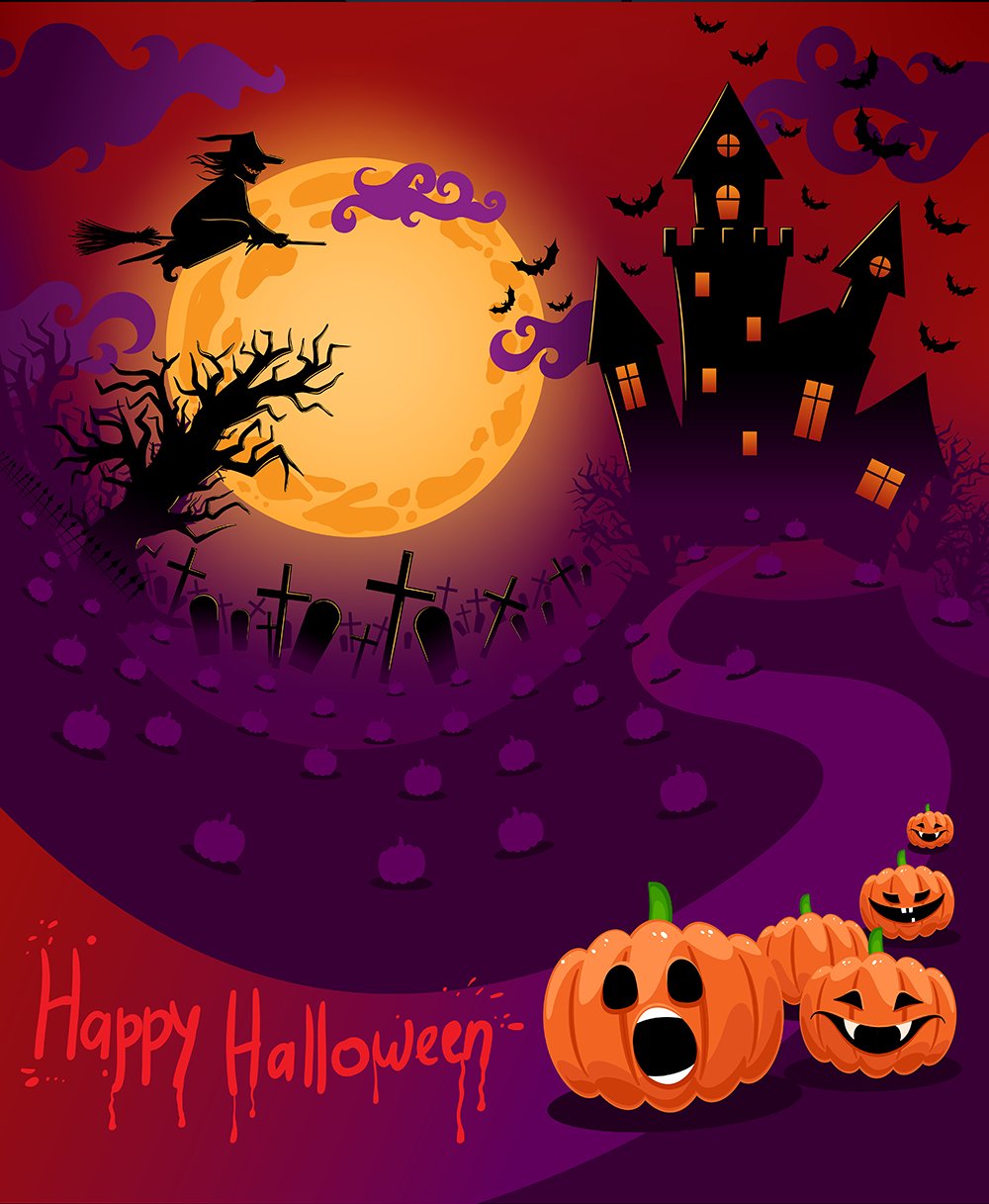 Festival Backdrops Halloween pumpkin Lantern Cartoon Backdrop IBD-P19061