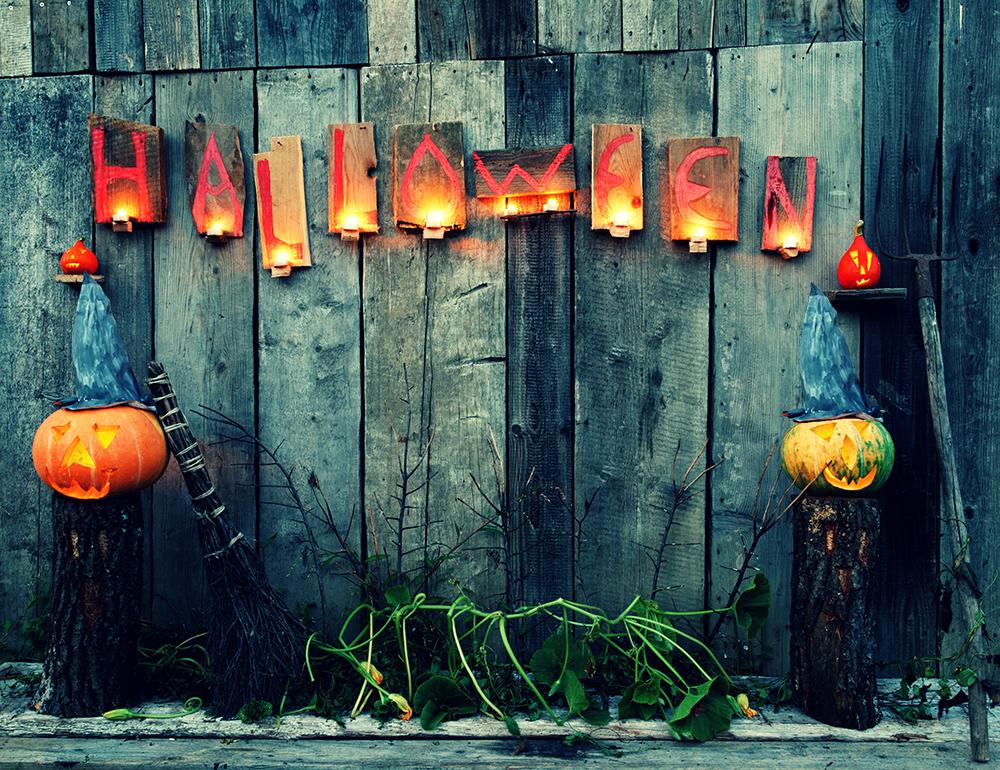 Festival Backdrops Halloween Backdrops Pumpkin Lanterns Broom Background