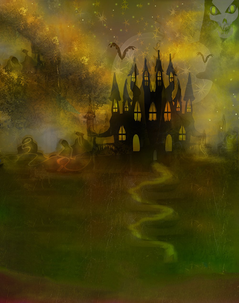 Festival Backdrops Halloween Smoky Fantastic Castle Background 
