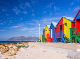 Summer Beach And Colorful Wooden House Scenic Backdrop IBD-24422