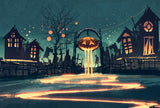 Festival Backdrops Halloween Terrifying Fired Pumpkin Lanterns Town IBD-H19060