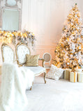Vintage Western European Style Gold Christmas Tree Photo Backdrops IBD-24209