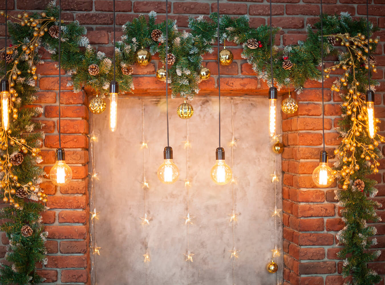 Vintage Brick Wall Decor Lights Christmas Photography Backdrops IBD-24212