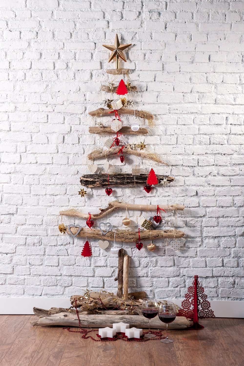 White Brick Wall Background Different Christmas Tree Christmas Backdrop IBD-P19167