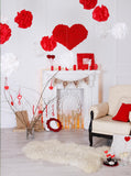 White Wall With Red Heart And Flag Love Photography Backdrop IBD-24347